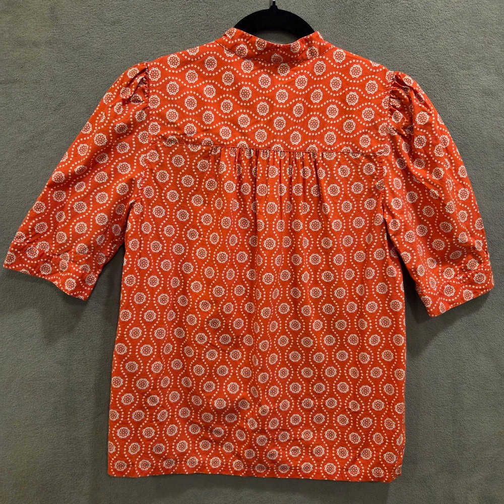 LOFT Geometric Floral Blouse Top Womens XS Puff Sleeve Casual Office Mod - Picture 4 of 12